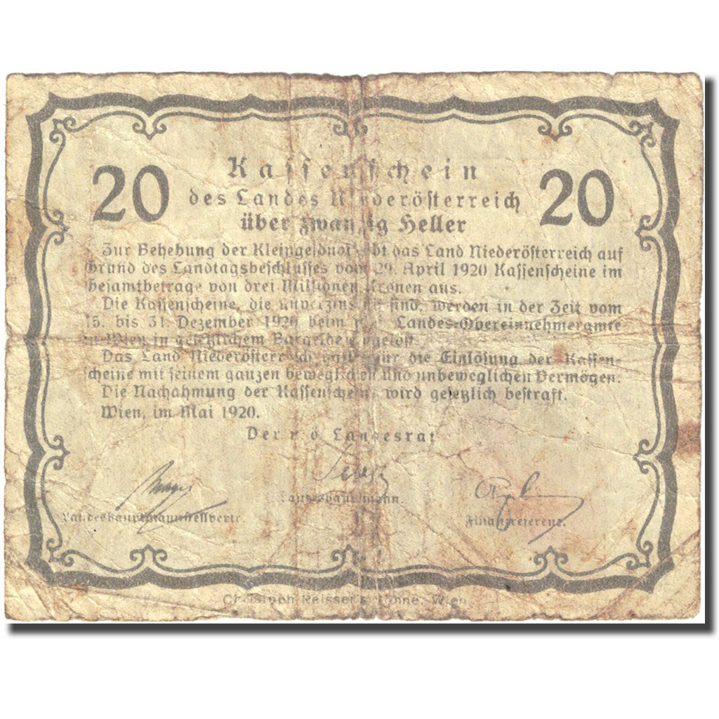 Banknote, Austria, Vienne, 20 Heller, château, 1920, 1920-12-31, VG(8-10)