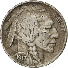 UNITED STATES, Buffalo Nickel, 5 Cents, 1937, U.S. Mint, KM #134, VF(20-25),...