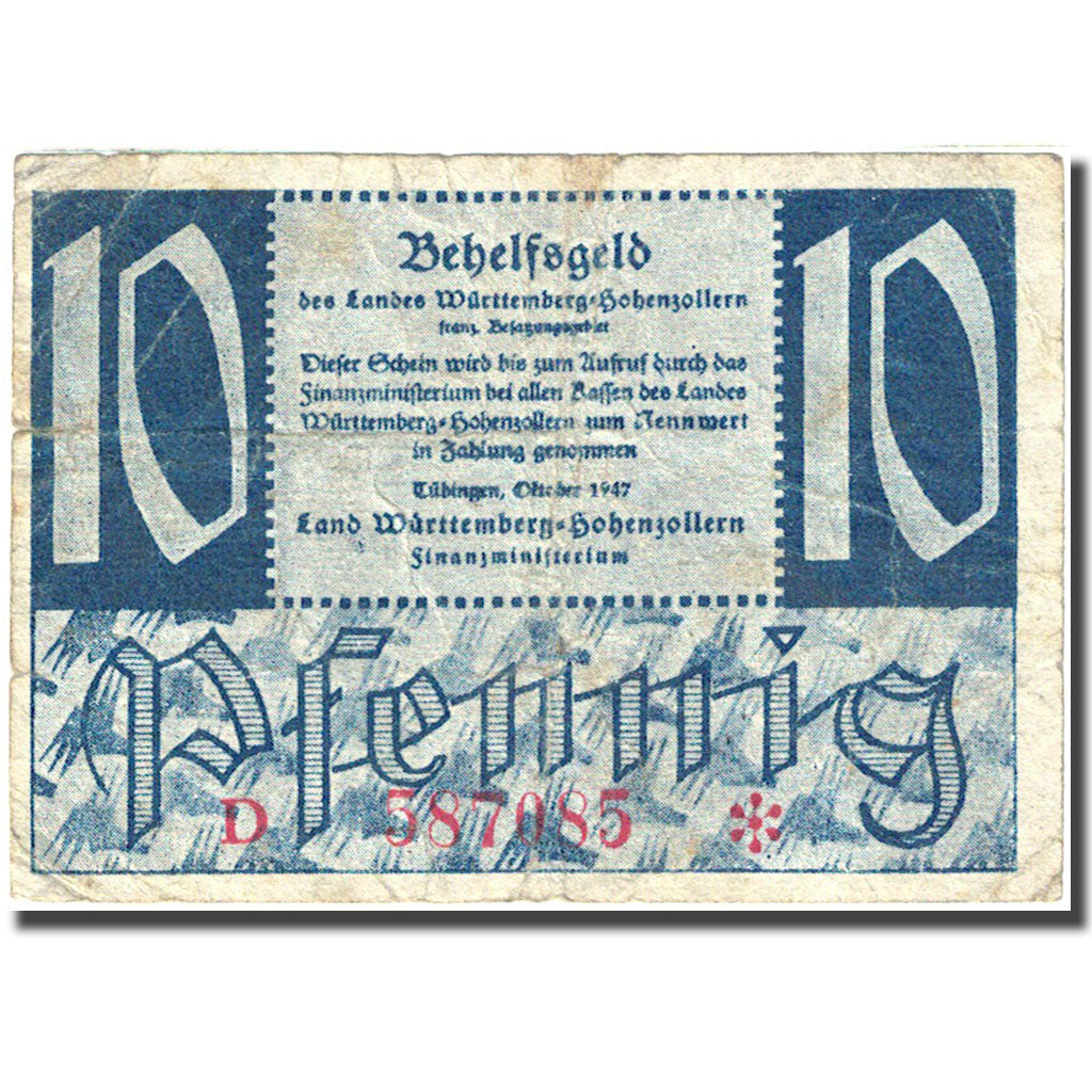 Banknote, Germany, Württemberg, 10 Pfennig château 1947-10 Mehl: WTB 43b