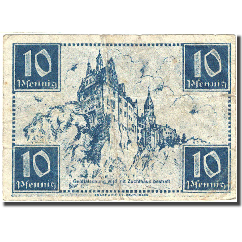 Banknote, Germany, Württemberg, 10 Pfennig château 1947-10 Mehl: WTB 43b