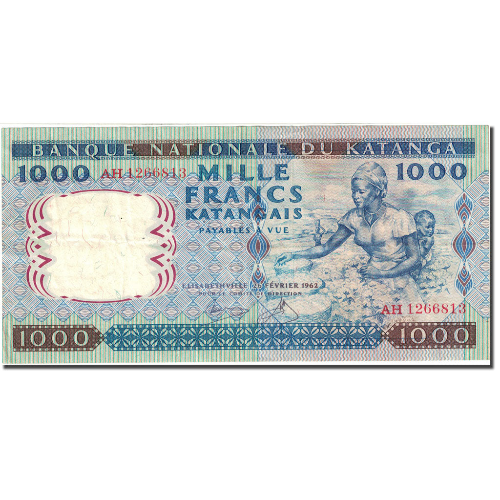 Banknote, Katanga, 1000 Francs, 1962, 1962-02-26, KM:14A, AU(50-53)