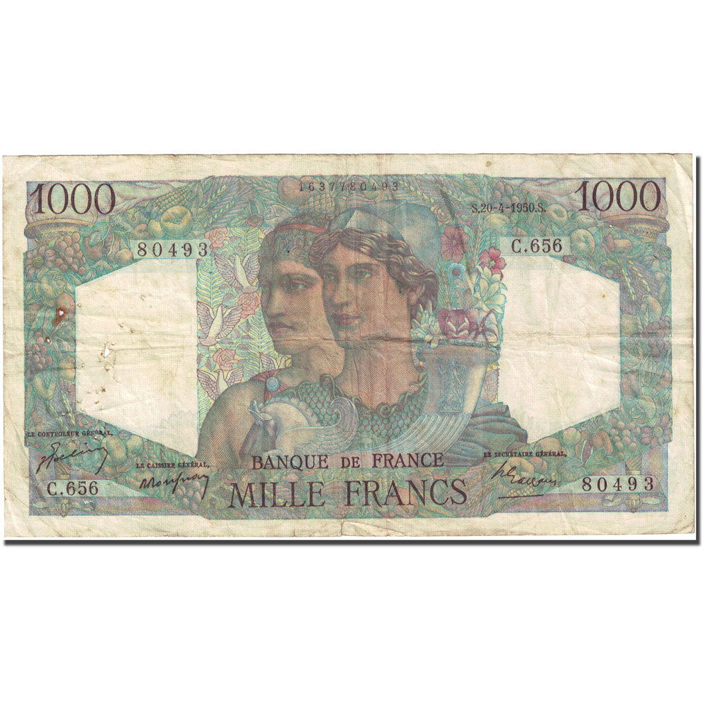 France, 1000 Francs ''Minerve et Hercule'' 1945, 1950-04-20 Fay 41.32 KM 130b