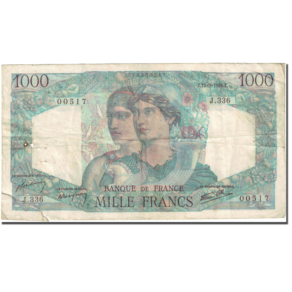 Frankrijk, 1000 Francs, 1 000 F 1945-1950 ''Minerve et Hercule'', 1945