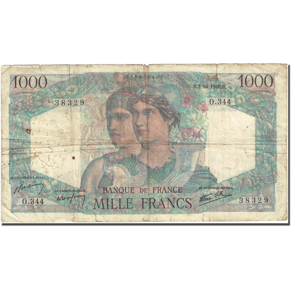 France, 1000 Francs Minerve et Hercule 1945, 1946-10-03 Fay 41.17 Km 130a