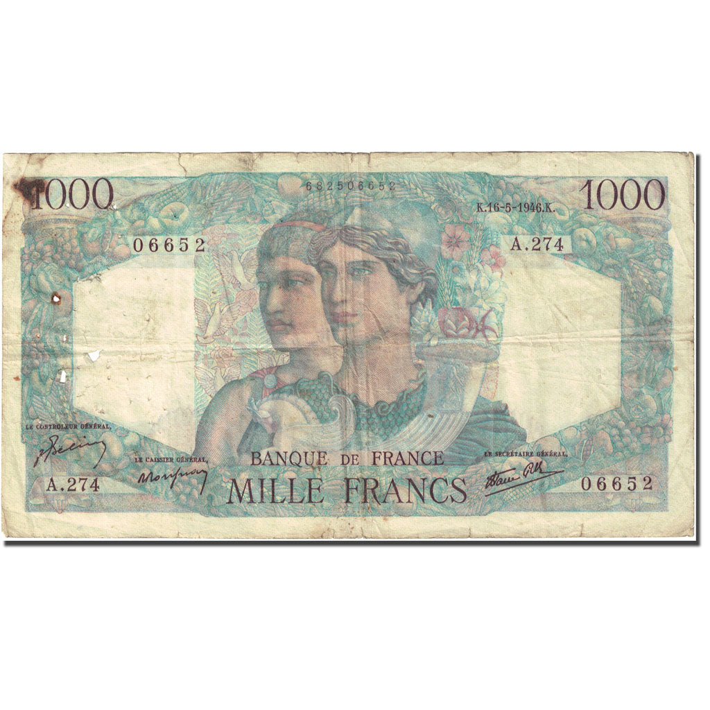 France, 1000 Francs Minerve et Hercule 1945, 1946-05-16 Fay 41.14 Km 130a