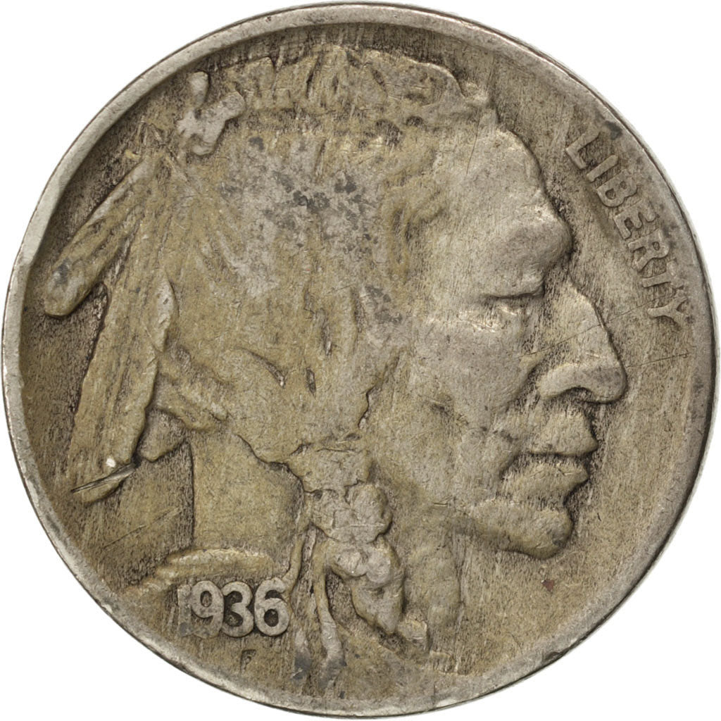 UNITED STATES, Buffalo Nickel, 5 Cents, 1936, U.S. Mint, KM #134, VF(30-35),...