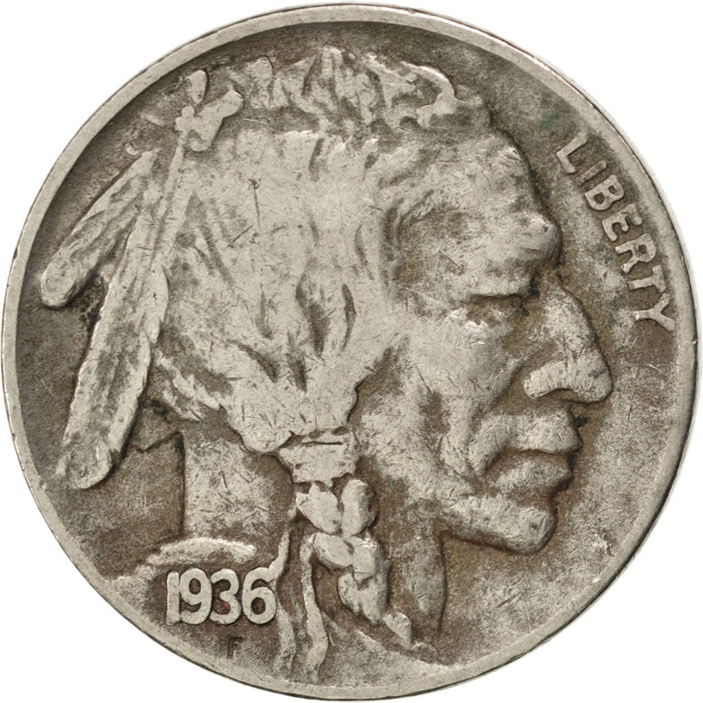UNITED STATES, Buffalo Nickel, 5 Cents, 1936, U.S. Mint, KM #134, VF(30-35),...