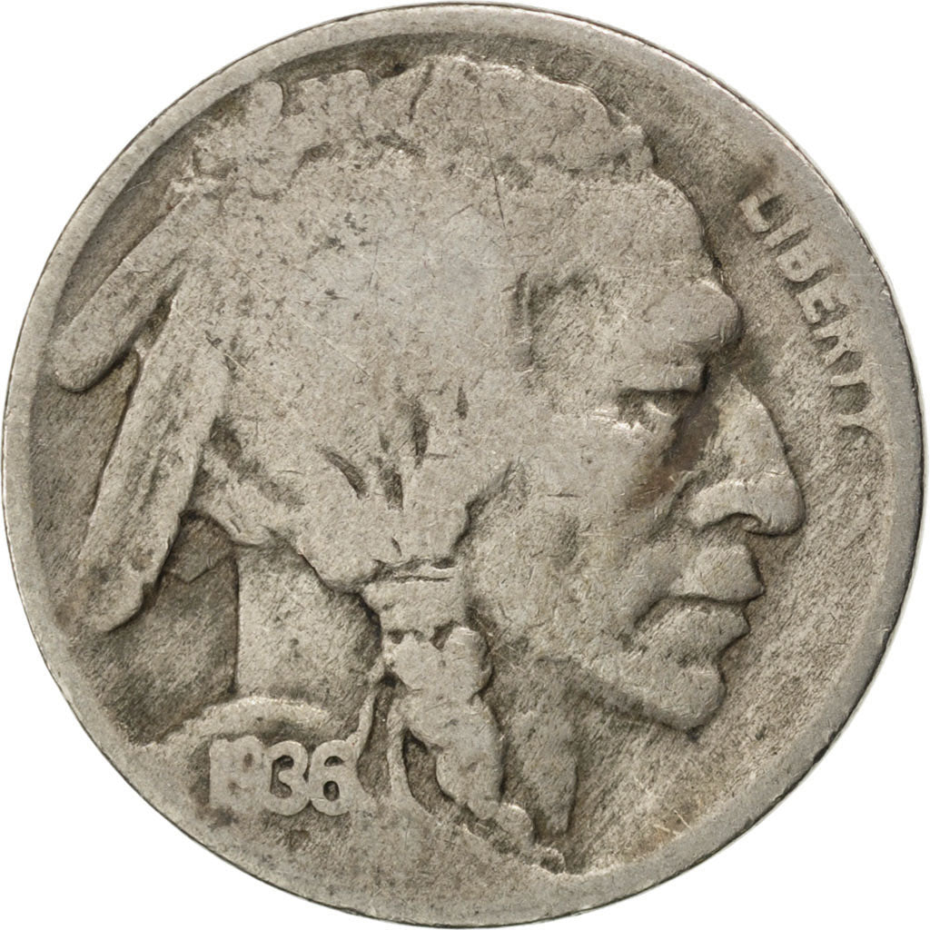 UNITED STATES, Buffalo Nickel, 5 Cents, 1936, U.S. Mint, KM #134, VF(20-25),...