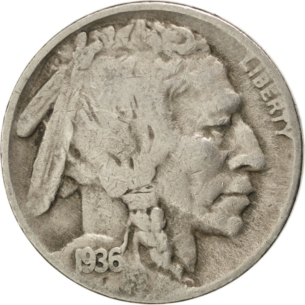 UNITED STATES, Buffalo Nickel, 5 Cents, 1936, U.S. Mint, KM #134, VF(30-35),...