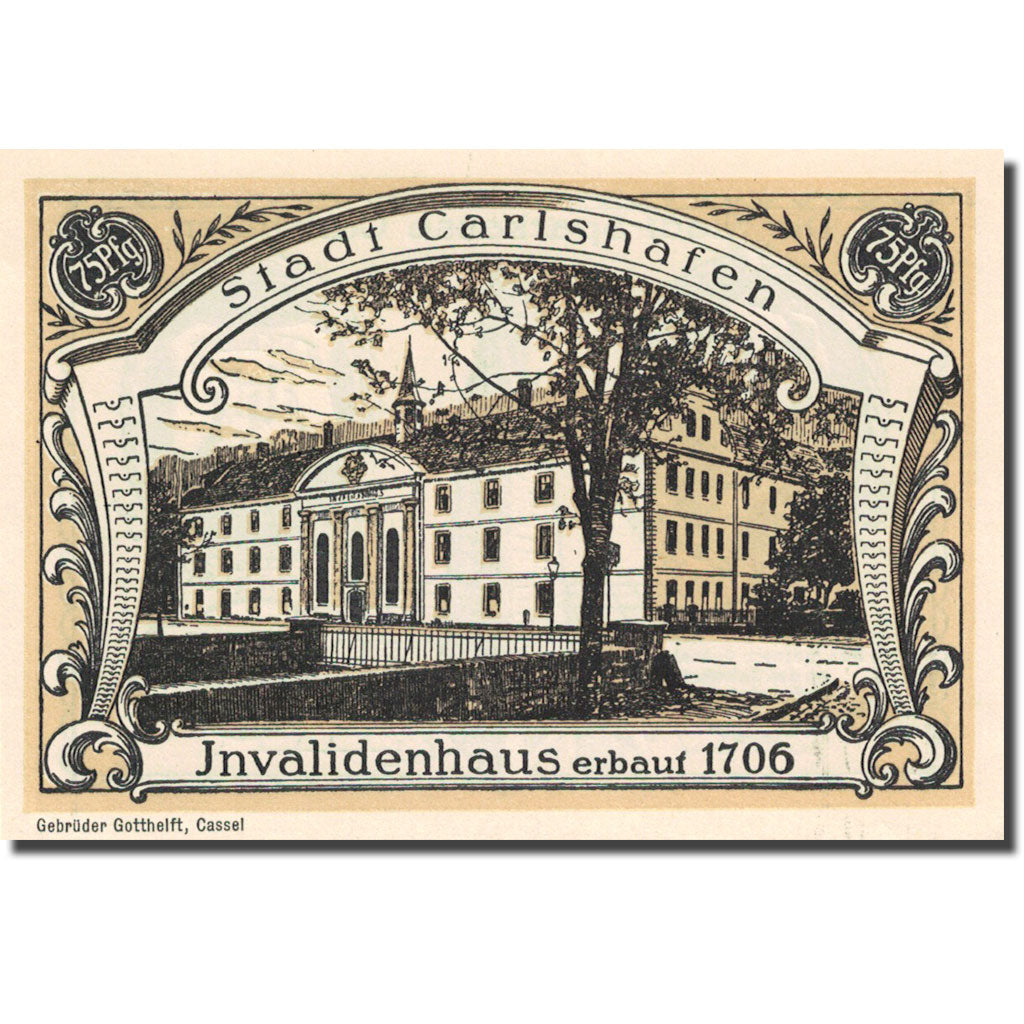 Banknote, Germany, Carlshafen, 75 Pfennig, château, 1922, UNC(63), Mehl:222.1a