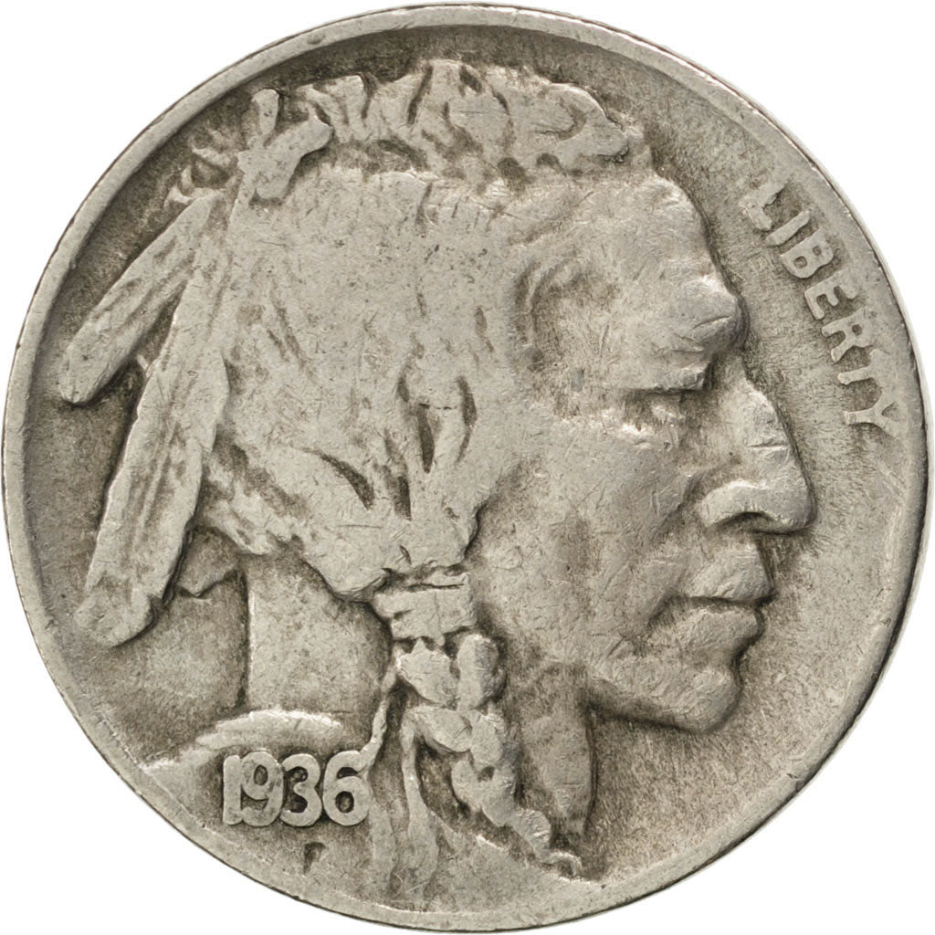 UNITED STATES, Buffalo Nickel, 5 Cents, 1936, U.S. Mint, KM #134, VF(30-35),...