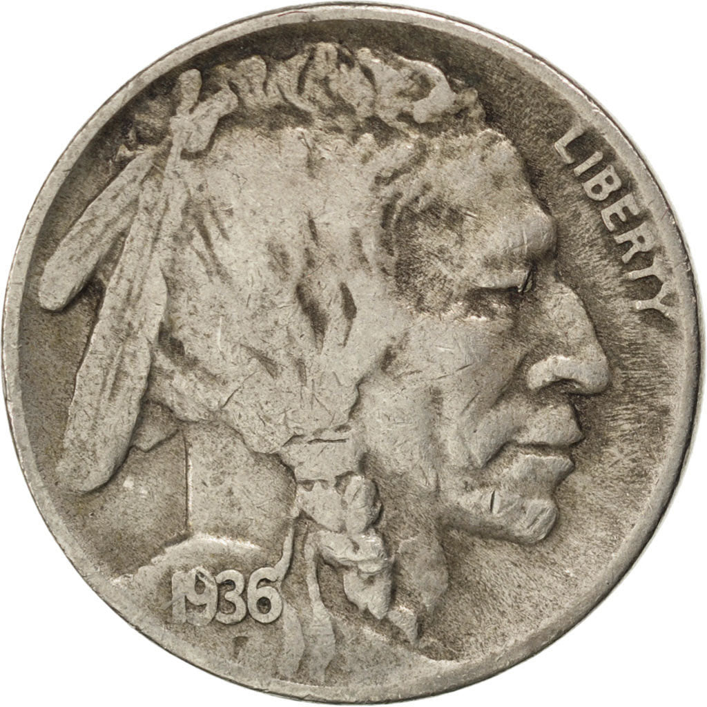 UNITED STATES, Buffalo Nickel, 5 Cents, 1936, U.S. Mint, KM #134, EF(40-45),...