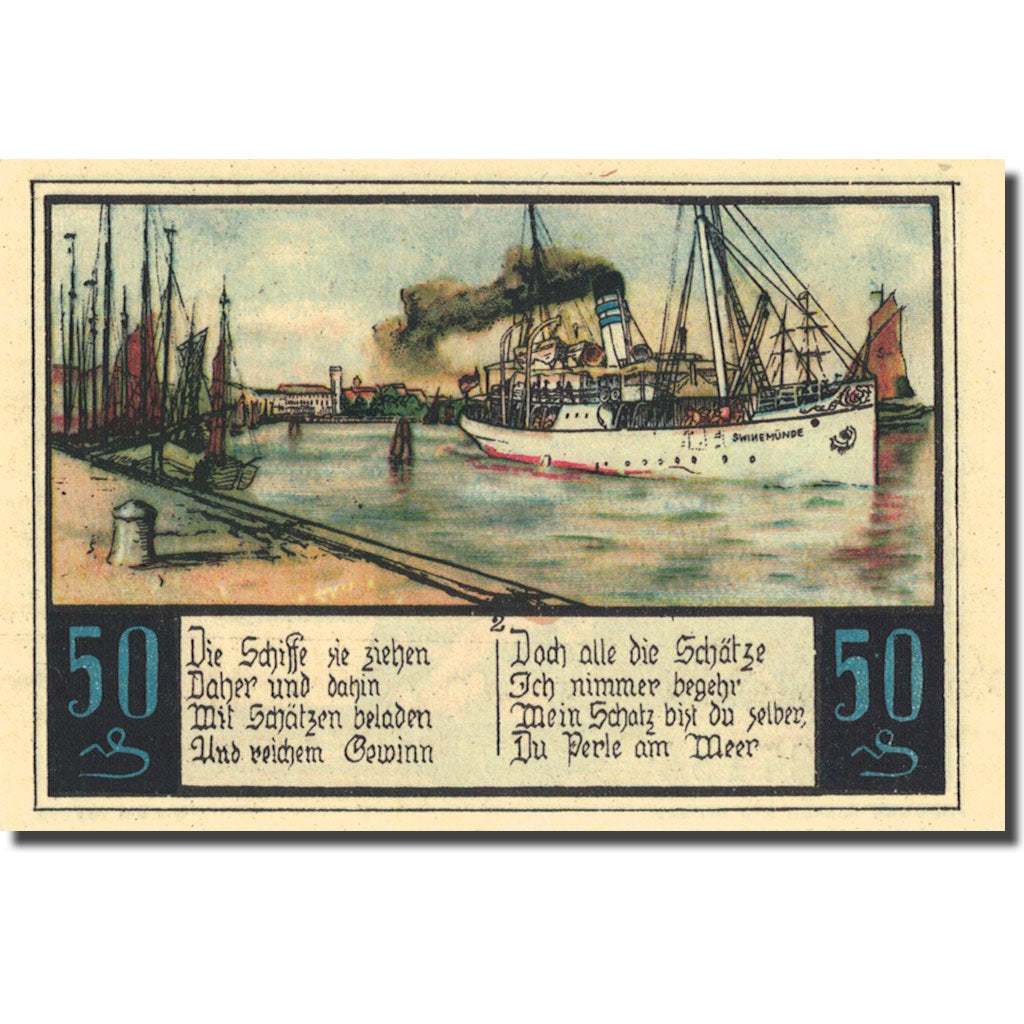 Banknote, Germany, Swinemünde, 50 Pfennig, Port, 1922, UNC(63), Mehl:1306.1B