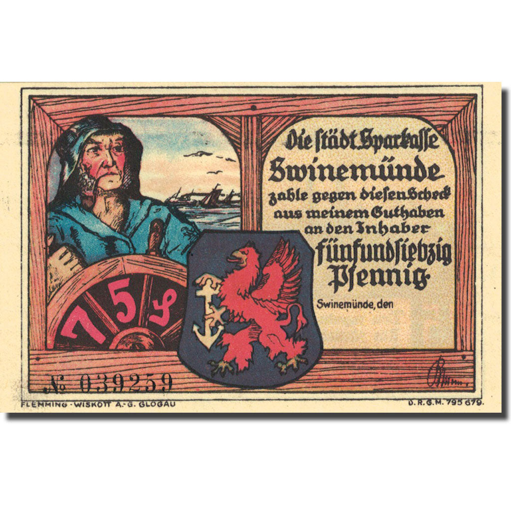 Banconote, Germania, Swinemünde, 75 Pfennig, Port, 1922, SPL, Mehl:1306.1b