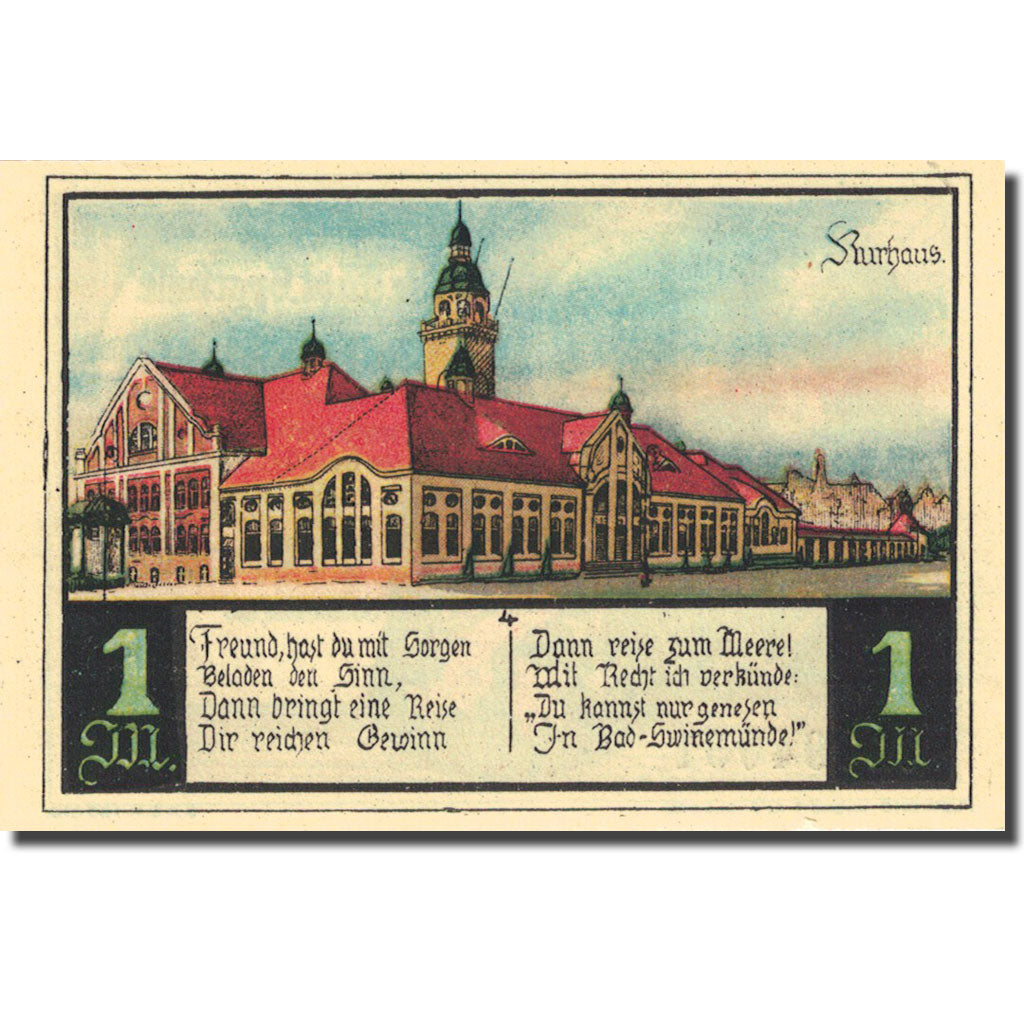 Banknote, Germany, Swinemünde, 1 Mark, Monument, 1922, UNC(63), Mehl:1306.1b