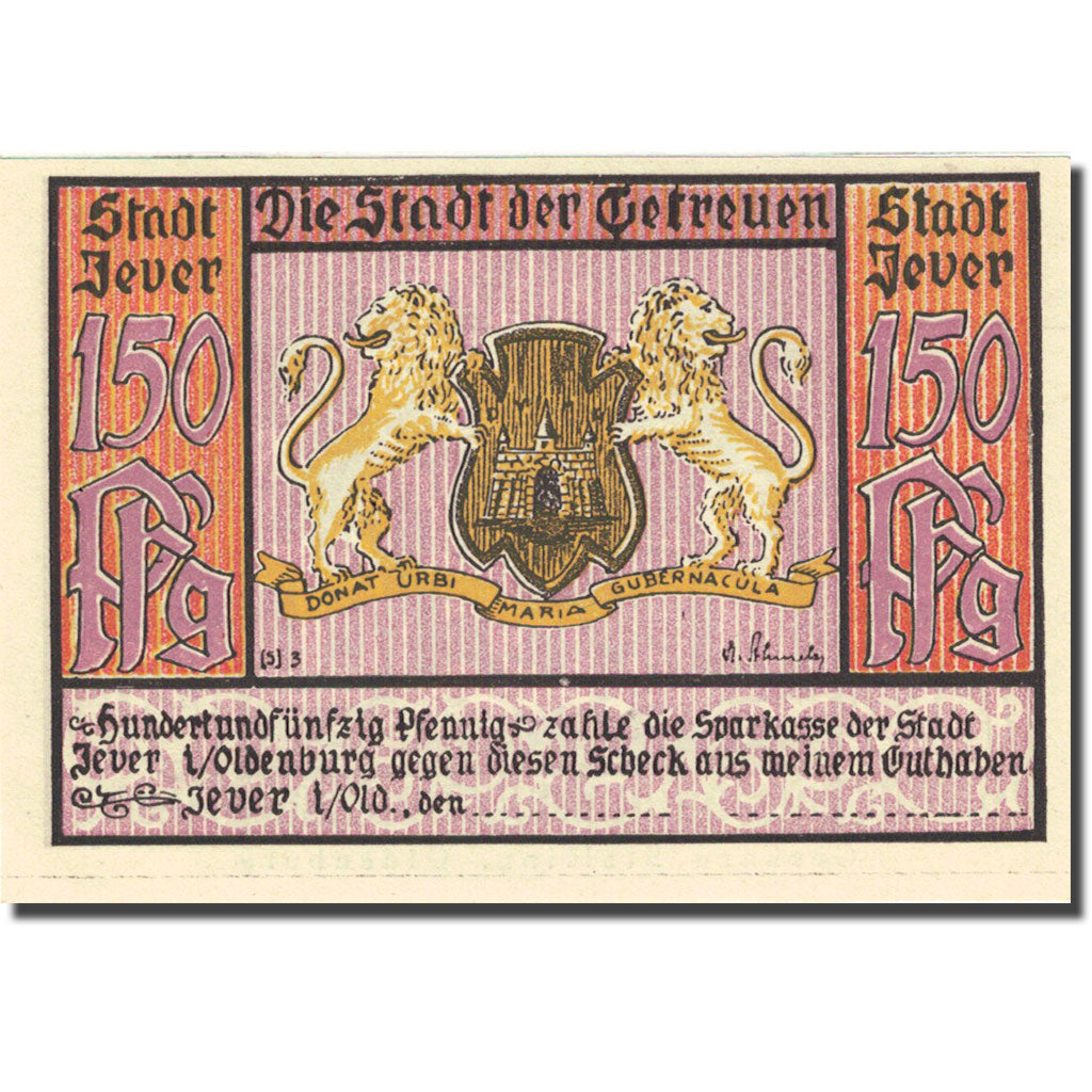 Banknote, Germany, Jever, 150 Pfennig, Blason, 1922, UNC(63), Mehl:661A.1