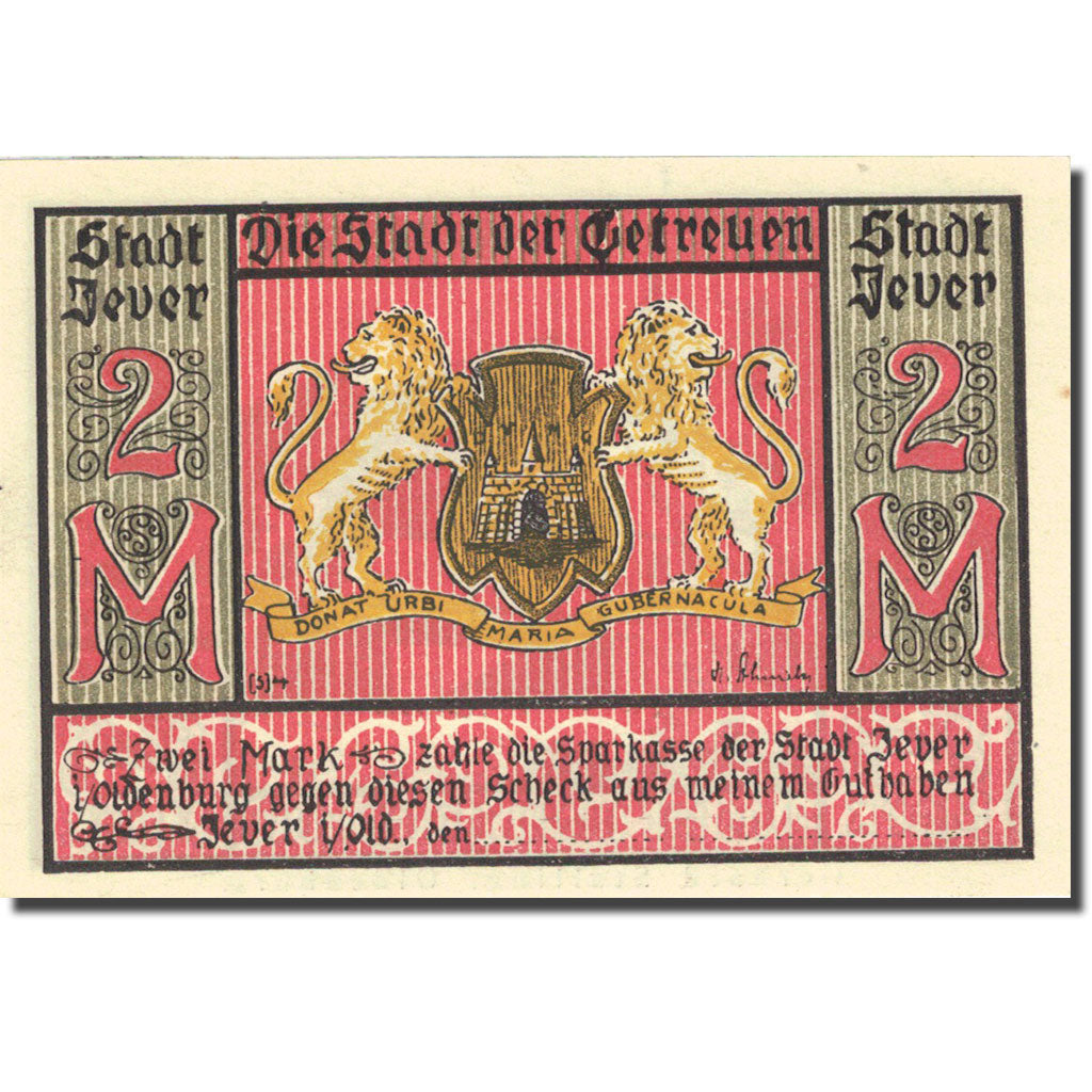 Banknote, Germany, Jever, 2 Mark, Blason, 1922, UNC(63), Mehl:661a.1