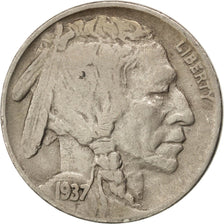 UNITED STATES, Buffalo Nickel, 5 Cents, 1937, U.S. Mint, KM #134, EF(40-45),...