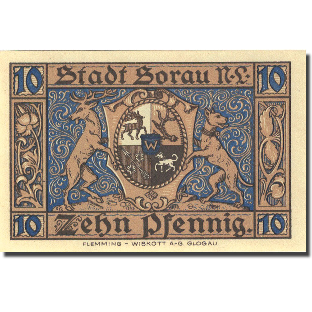 Banknote, Germany, Sorau, 10 Pfennig, château 1921-03-01 UNC(63) Mehl 1247.1a