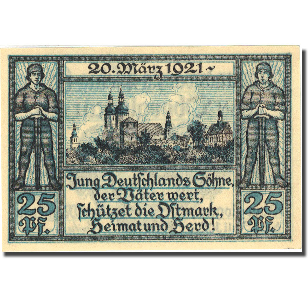 Banknote, Germany, Oberglogau, 25 Pfennig, monastère 1921 UNC(63) Mehl 994.1b