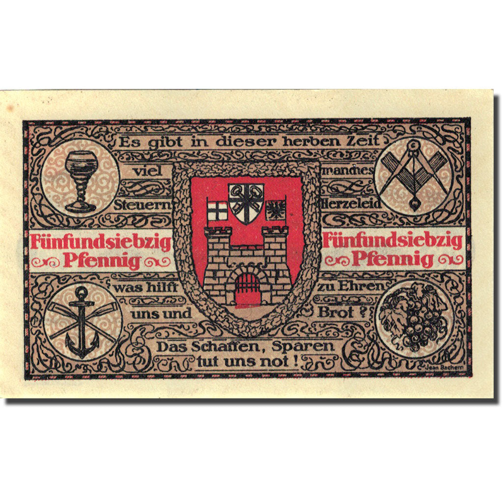 Banknote, Germany, Königswinter, 75 Pfennig, paysage 1921 UNC(63) Mehl 731.1