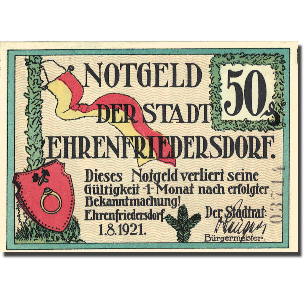 Banknote Germany Ehrenfriedersdorf 50 Pfennig personnage UNC(63) Mehl 312.1b