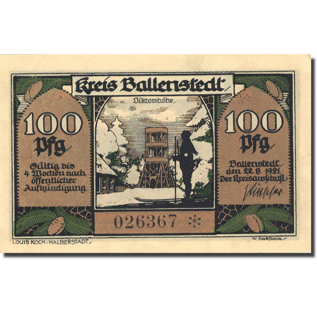 Banknote, Germany, Ballenstedt 100 Pfennig, personnage 1921 UNC(63) Mehl 60.1a