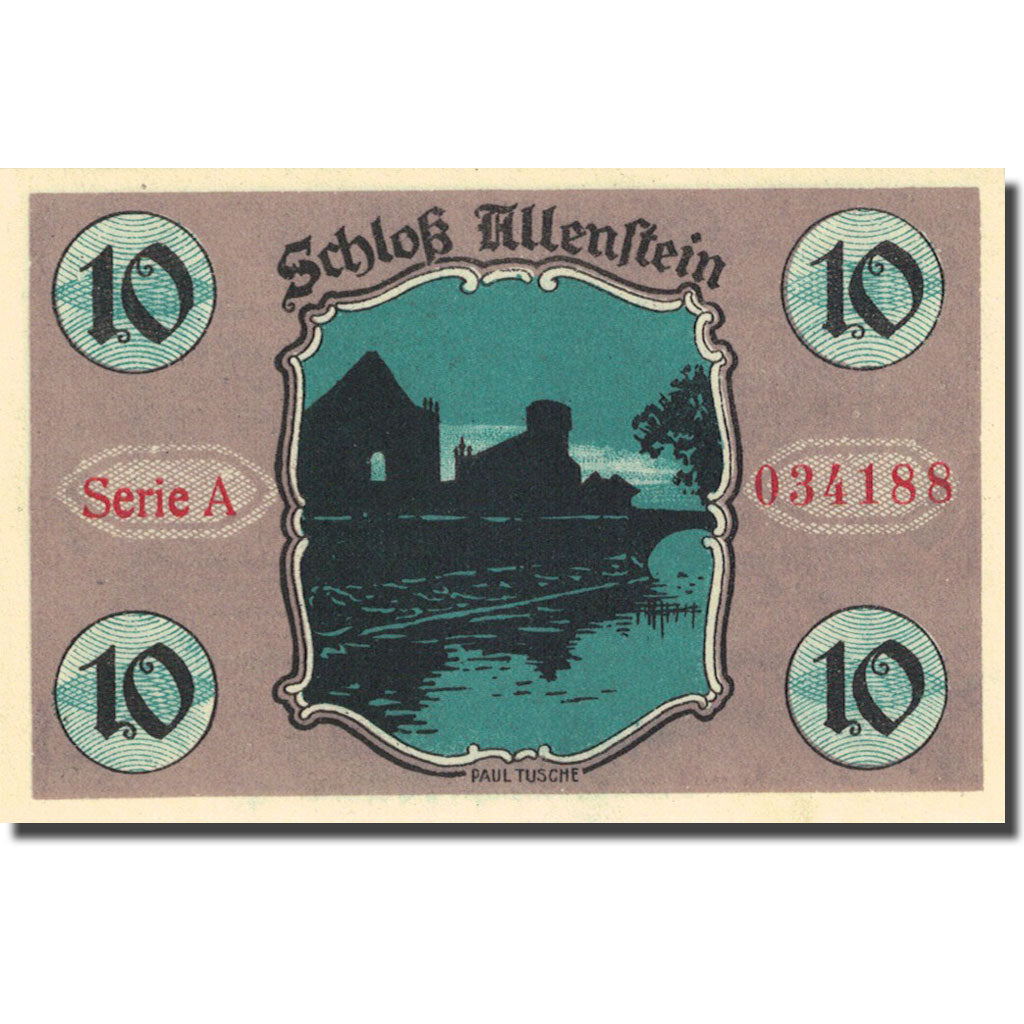 Banknote, Germany, Allenstein, 10 Pfennig, personnage, 1921 UNC (63) Mehl 13.1