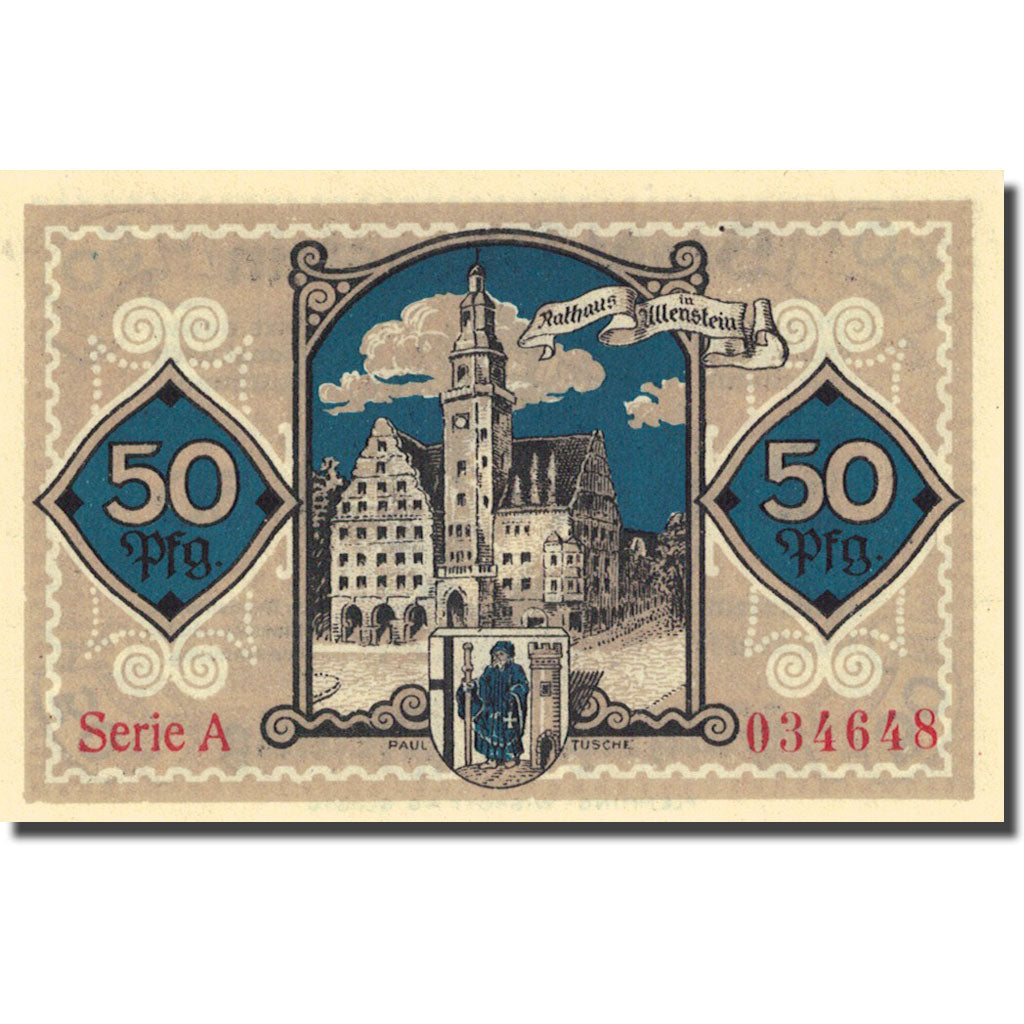 Banknote, Germany, Allenstein, 50 Pfennig, château 1921-04-01 UNC(63) Mehl 13.1