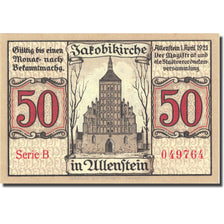 Banknote, Germany, Allenstein, 50 Pfennig, personnage 1921 UNC(63) Mehl 13.2