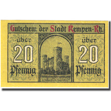 Banconote, Germania, Kempen, 20 Pfennig, chateau 1, 1920, yellow SPL Mehl 689.1