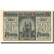 Banknote, Germany, Kempen, 20 Pfennig, château 3, 1920 white UNC(63) Mehl 689.1