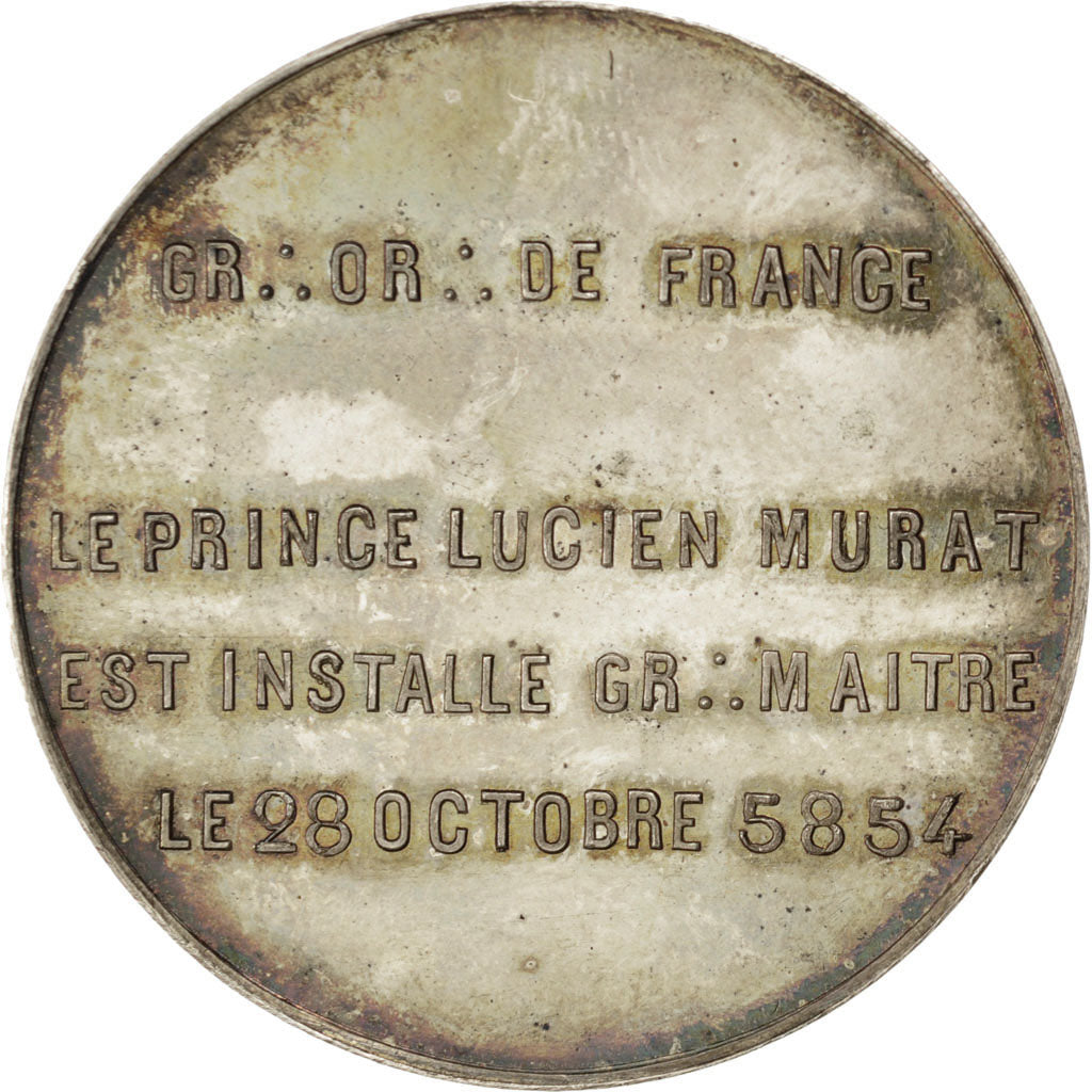 France, Masonic, Medal, 1854, AU(55-58), Silver, Labouret #13, 30.24