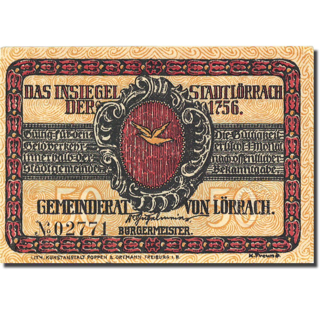 Banknote, Germany, Lörrach, 50 Pfennig, personnage, 1922, UNC(63), Mehl:813.1
