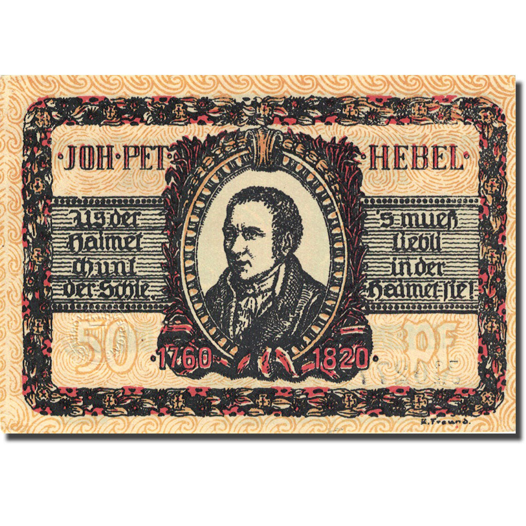 Banknote, Germany, Lörrach, 50 Pfennig, personnage, 1922, UNC(63), Mehl:813.1