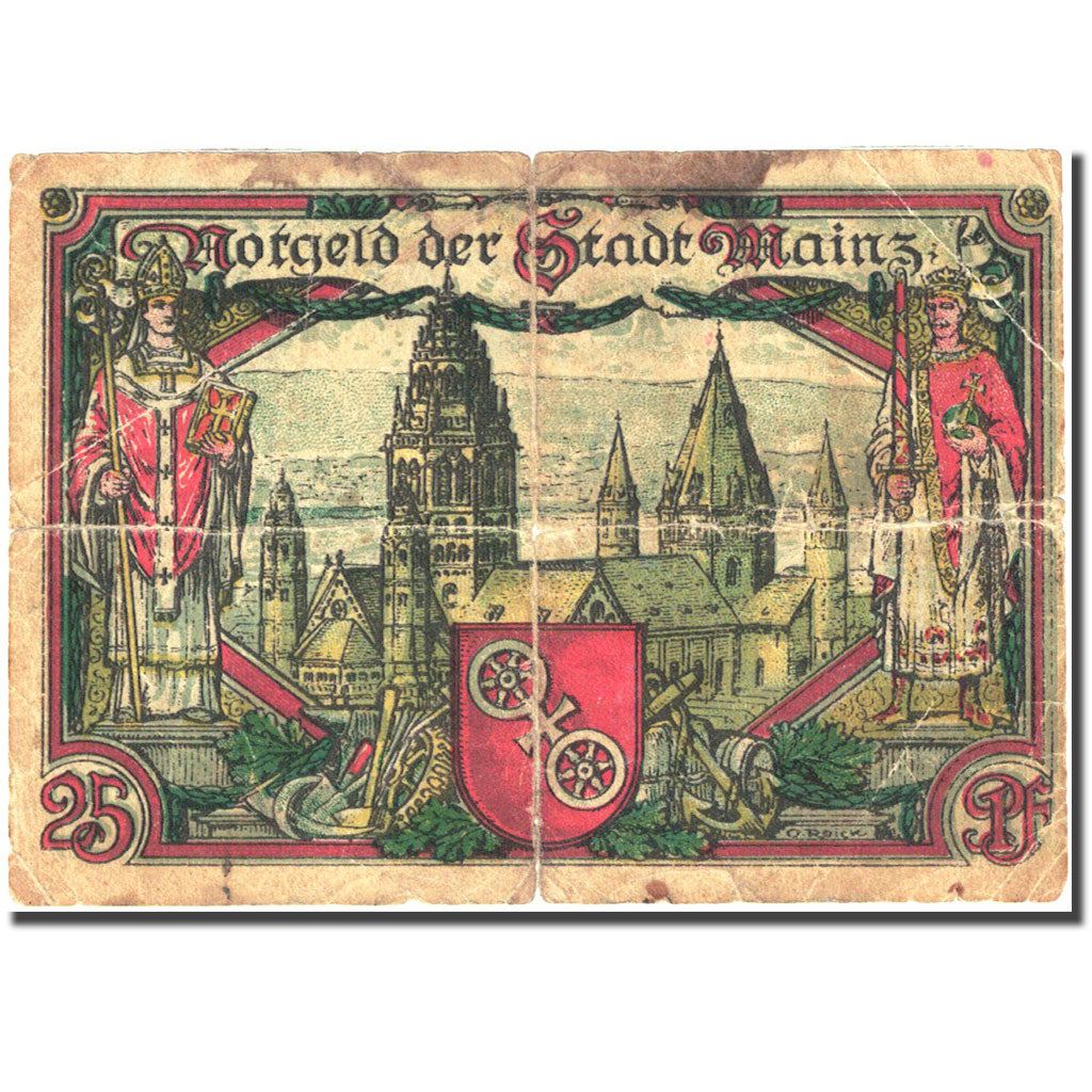 Banknote, Germany, Mainz, 25 Pfennig, Eglise 1921-01-01 VG(8-10) Mehl 860.1a