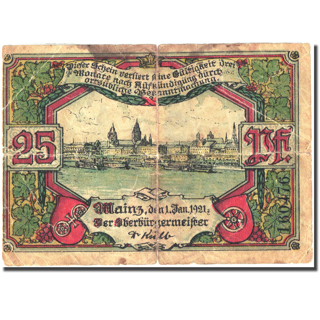Banknote, Germany, Mainz, 25 Pfennig, Eglise 1921-01-01 VG(8-10) Mehl 860.1a