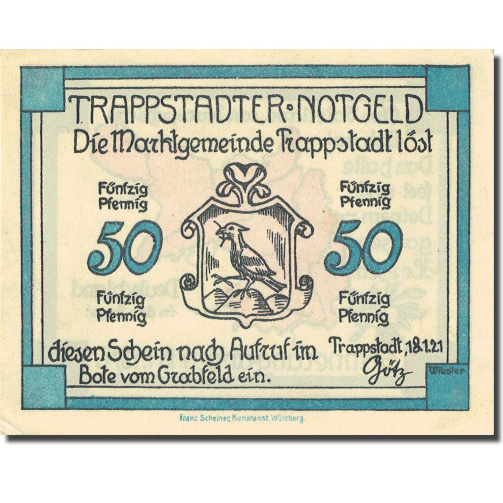 Billet, Allemagne, Trappstadt, 50 Pfennig, Blason 1921-01-18, SPL Mehl 1335.2a