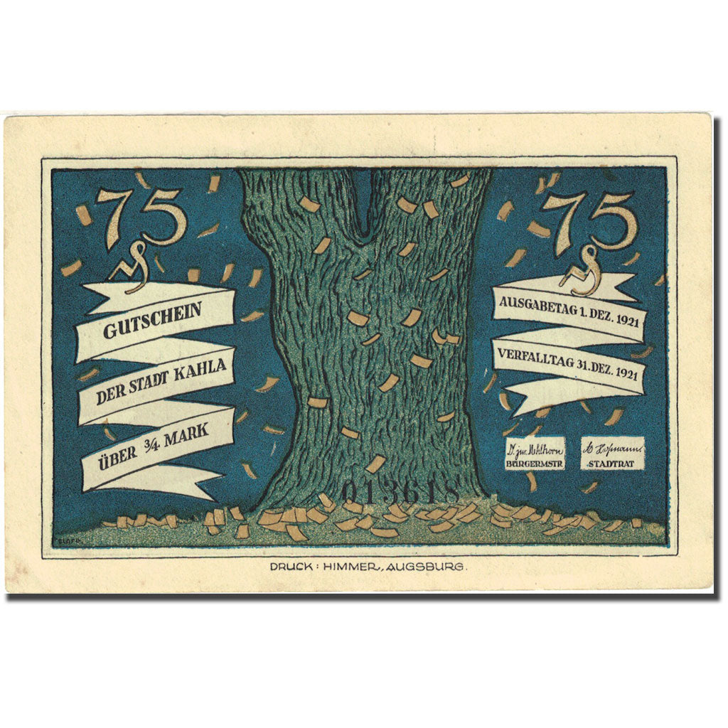 Banknote, Germany, Kahla 75 Pfennig personnage 1921-12-31 AU(55-58) Mehl 668.10a