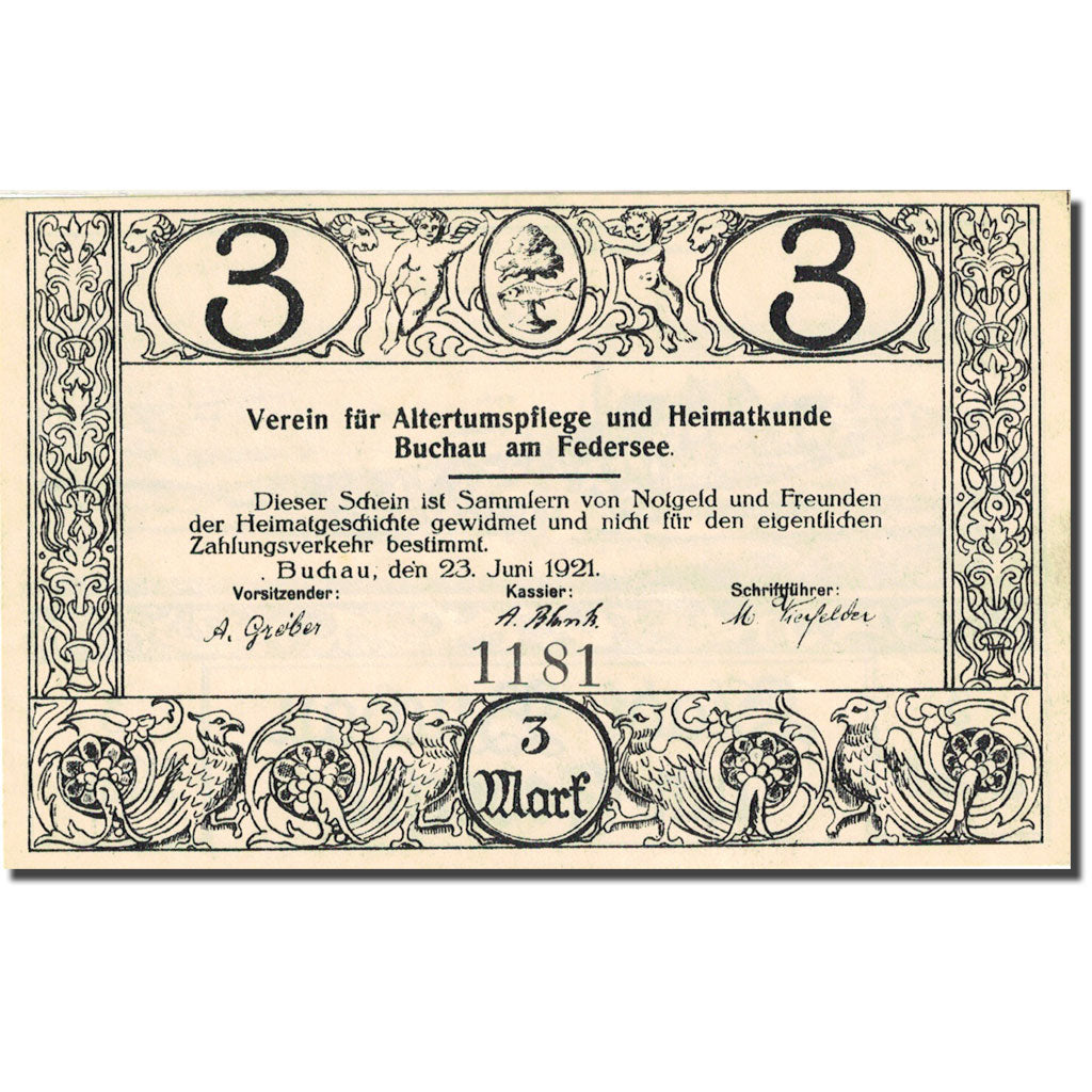 Banknote, Germany, Buchau am Federsee, 3 Mark personnage 4 UNC(63) Mehl 197.1