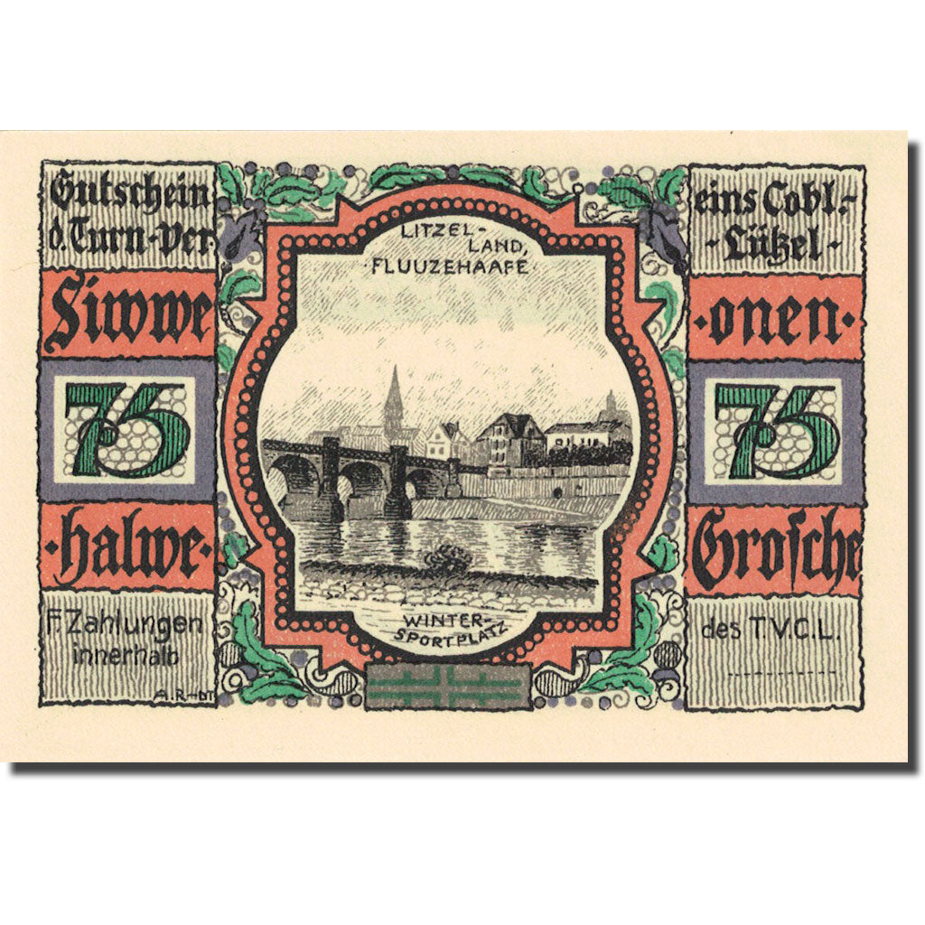 Banknote, Germany, Coblenz-Lützel 75 Pfennig, football, 1921, UNC(63) Mehl 234.1