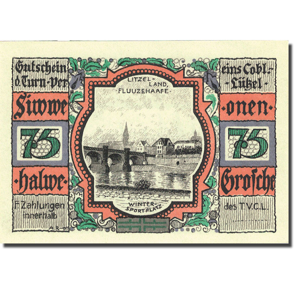 Banknote, Germany, Coblenz-Lützel, 75 Pfennig, winners, 1921, UNC(63) Mehl 234.1