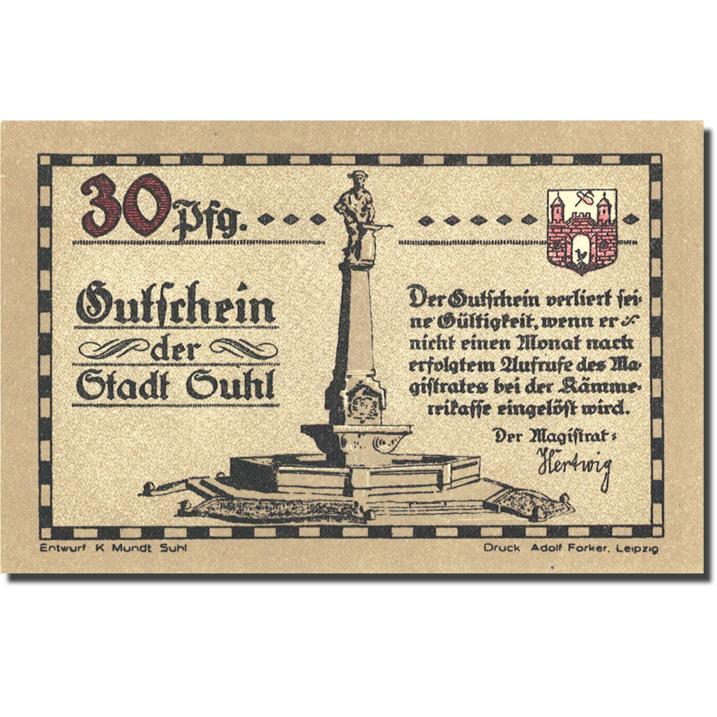 Banknote, Germany, Suhl, 30 Pfennig, chevalier, 1922, UNC(63), Mehl:1303.2