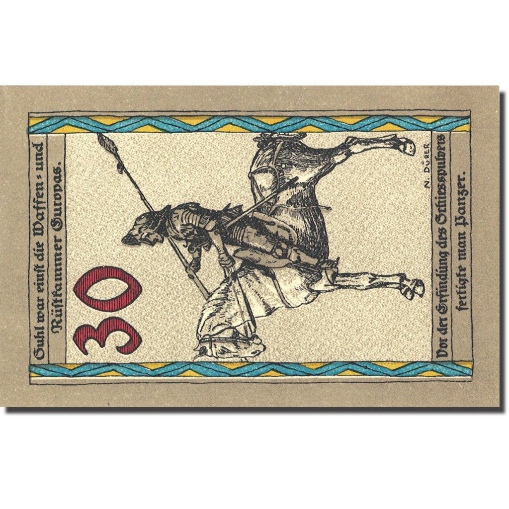 Banknote, Germany, Suhl, 30 Pfennig, chevalier, 1922, UNC(63), Mehl:1303.2