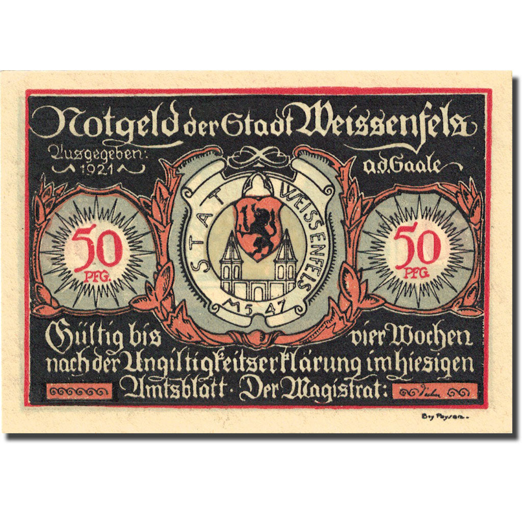Biljet, Duitsland, Weissenfels, 50 Pfennig, personnage 2, 1921, SPL, Mehl:1403.2