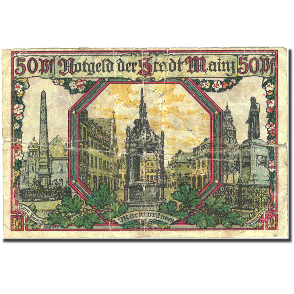 Banknote, Germany, Mainz, 50 Pfennig, Monument 1921-01-01, VG(8-10) Mehl 860.1a