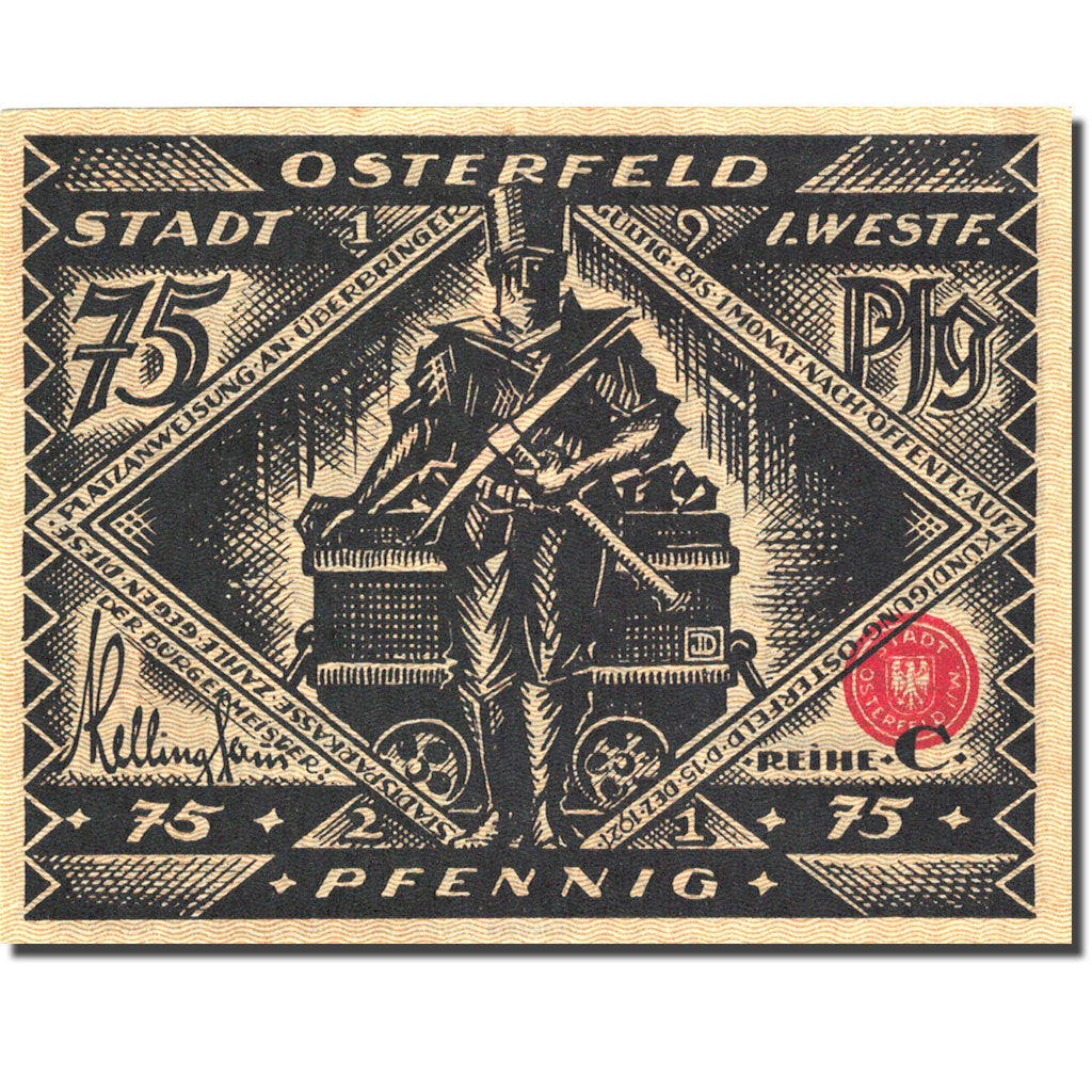 Billet, Allemagne, Osterfeld, 75 Pfennig, personnage 2, 1921 SUP Mehl 1033.1