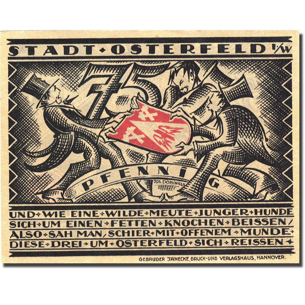 Billet, Allemagne, Osterfeld, 75 Pfennig, personnage 2, 1921 SUP Mehl 1033.1