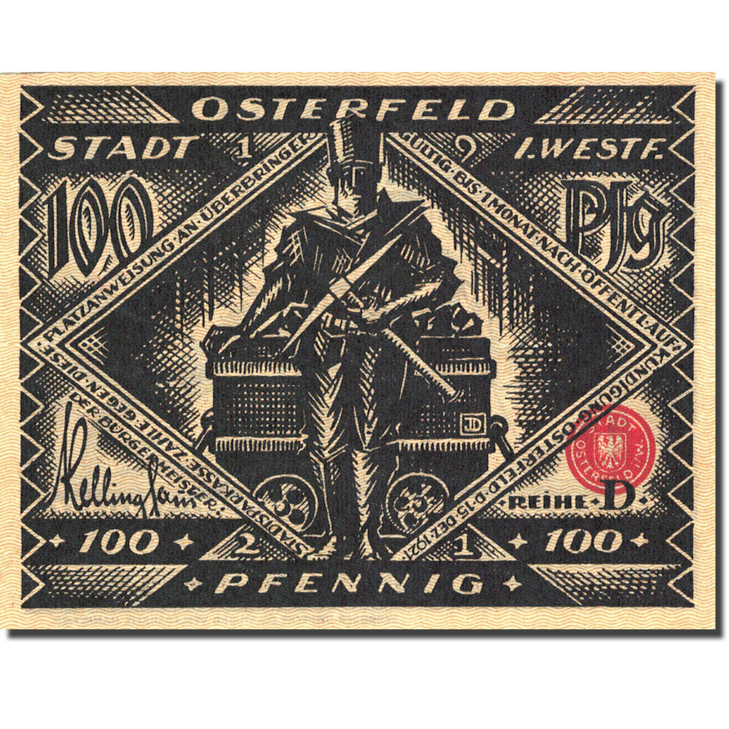 Billet, Allemagne, Osterfeld, 100 Pfennig, personnage 3, 1921 SPL Mehl 1033.1