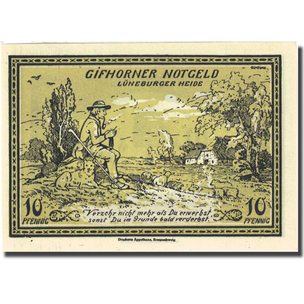 Geldschein, Deutschland, Gifhorn, 10 Pfennig, personnage 1, 1921 UNZ- Mehl 428.1